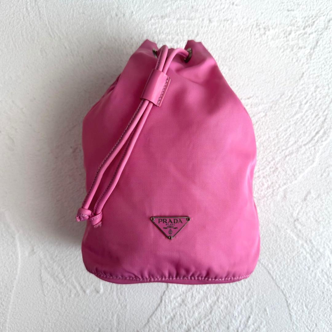 PRADA プラダ ナイロン 巾着 ポーチ ピンク 三角ロゴ マルチポーチ