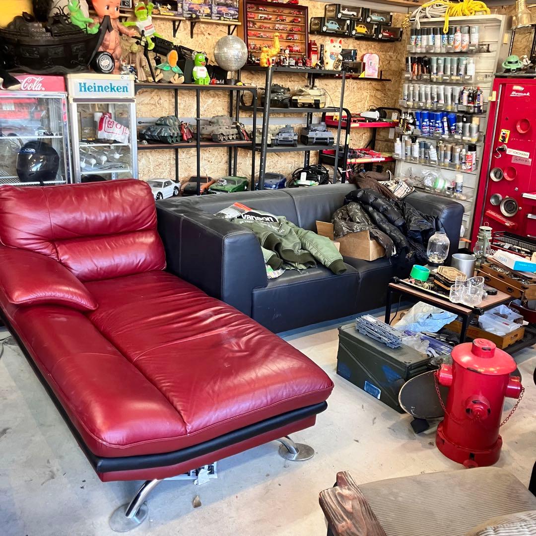 北欧レトロ レザーカウチソファー ソファーベッド アームチェア レッドビンテージ