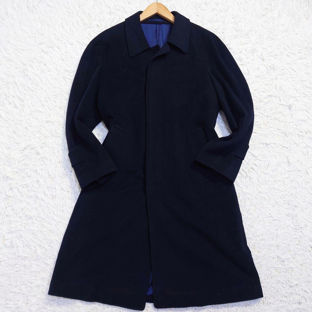 高級カシミヤ100%　ステンカラーコート　バルマカーン　ネイビー　濃紺　国産品