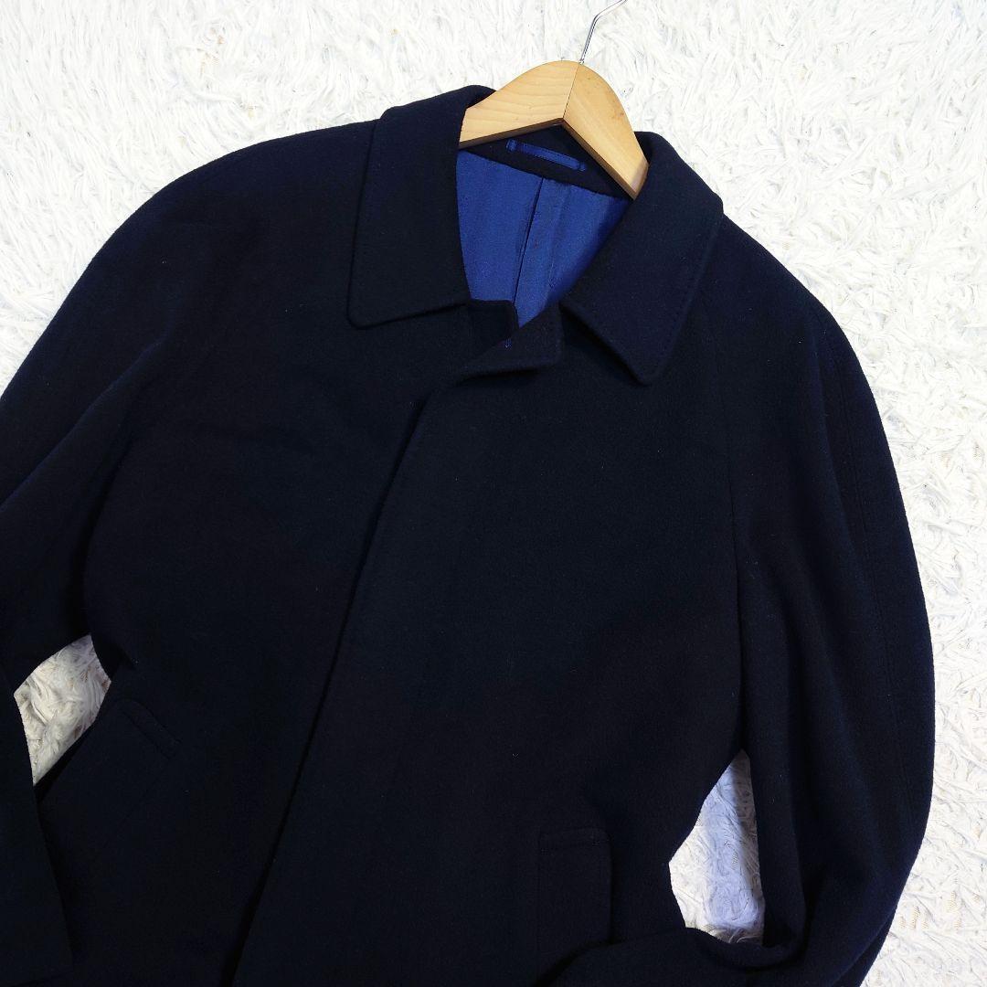高級カシミヤ100%　ステンカラーコート　バルマカーン　ネイビー　濃紺　国産品