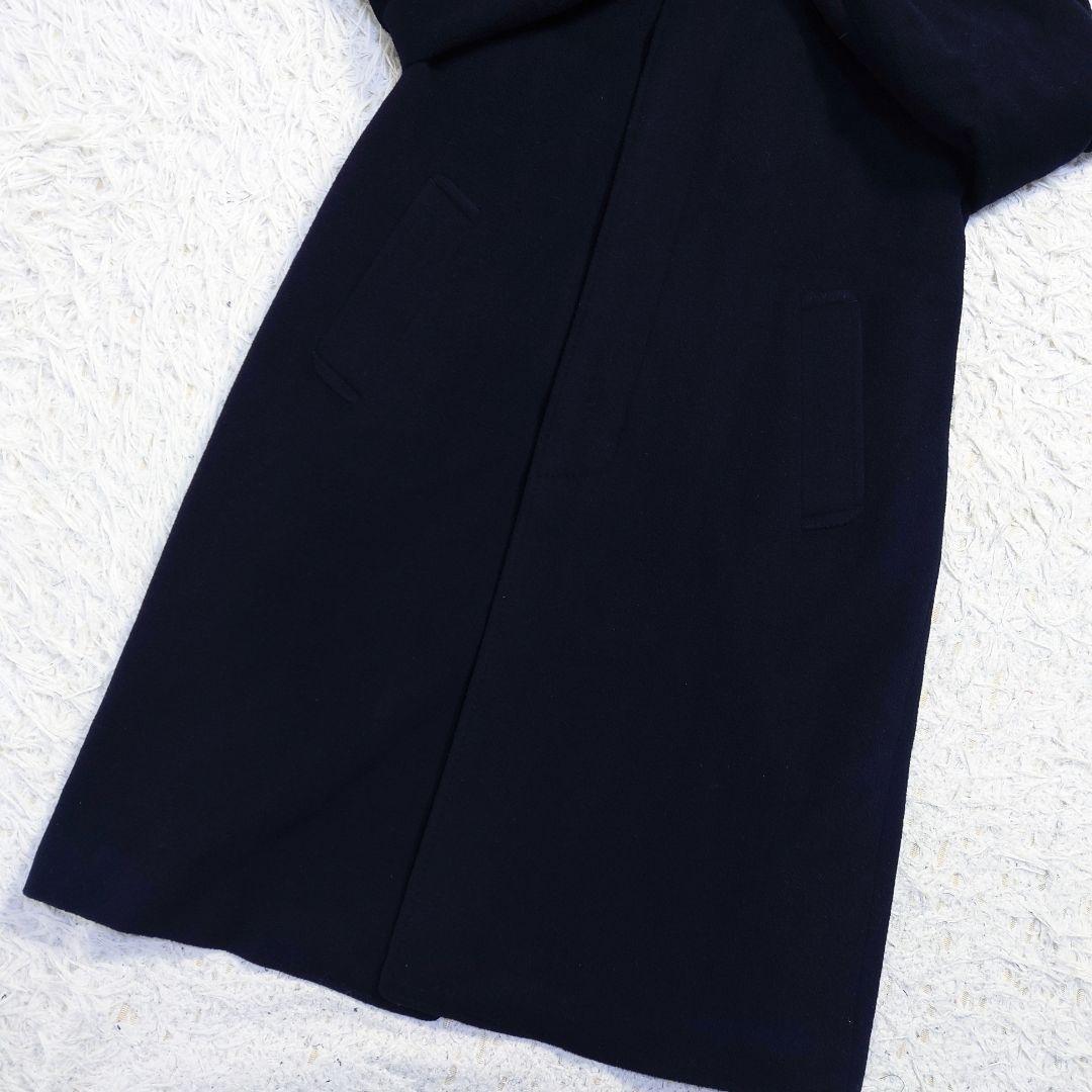 高級カシミヤ100%　ステンカラーコート　バルマカーン　ネイビー　濃紺　国産品