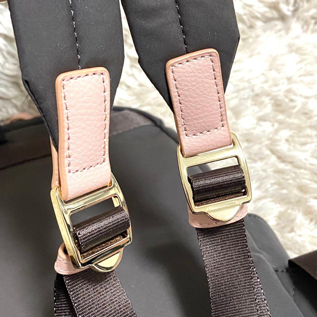 未使用級♡アニエスベー リュック ピンク＆ブラウン ミニポーチ付 ロゴチャーム