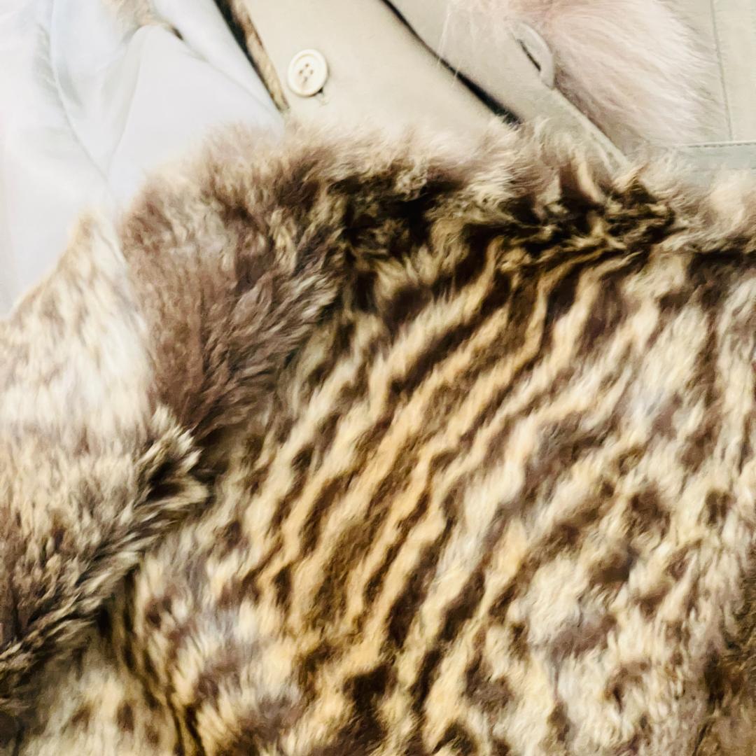 ラップコート リアルファー シルク100％ ライナー付き 裏地レオパード M