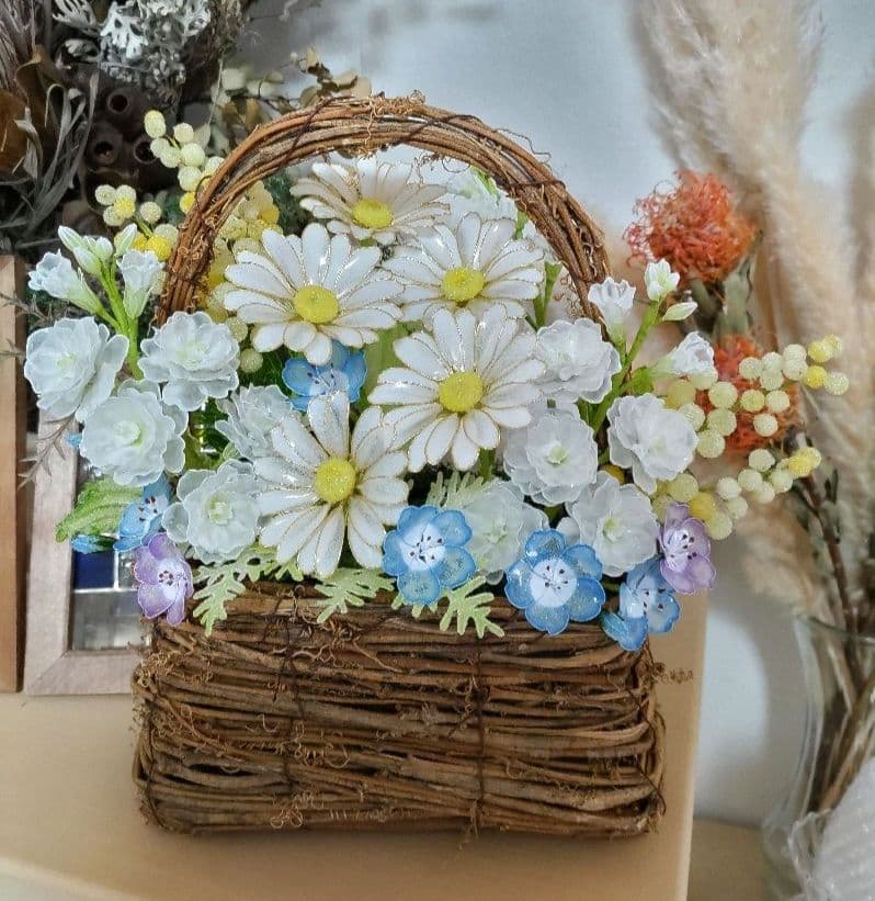 花かご　アメリカンフラワー（ディップフラワー）