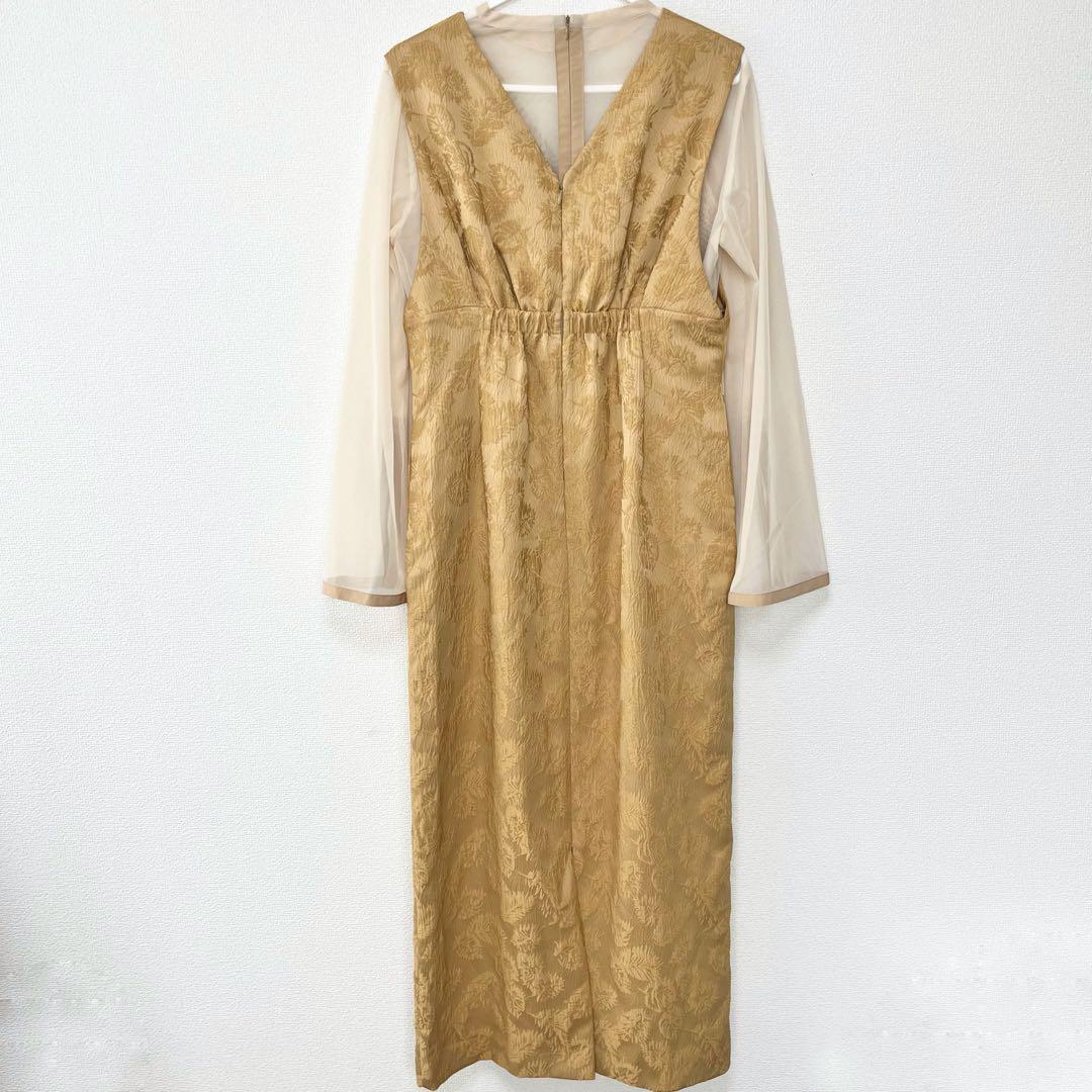 AIMER チュール　シアー　パーティドレス　ジャガード　Iライン　イエロー