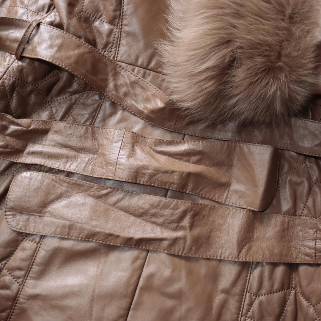 豪華ボリュームファー　レザージャケット　ロングコート　ガウンコート