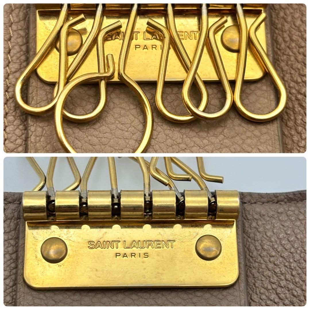 【美品】サンローラン　6連キーケース　YSL ロゴ　グレインレザー　グレージュ
