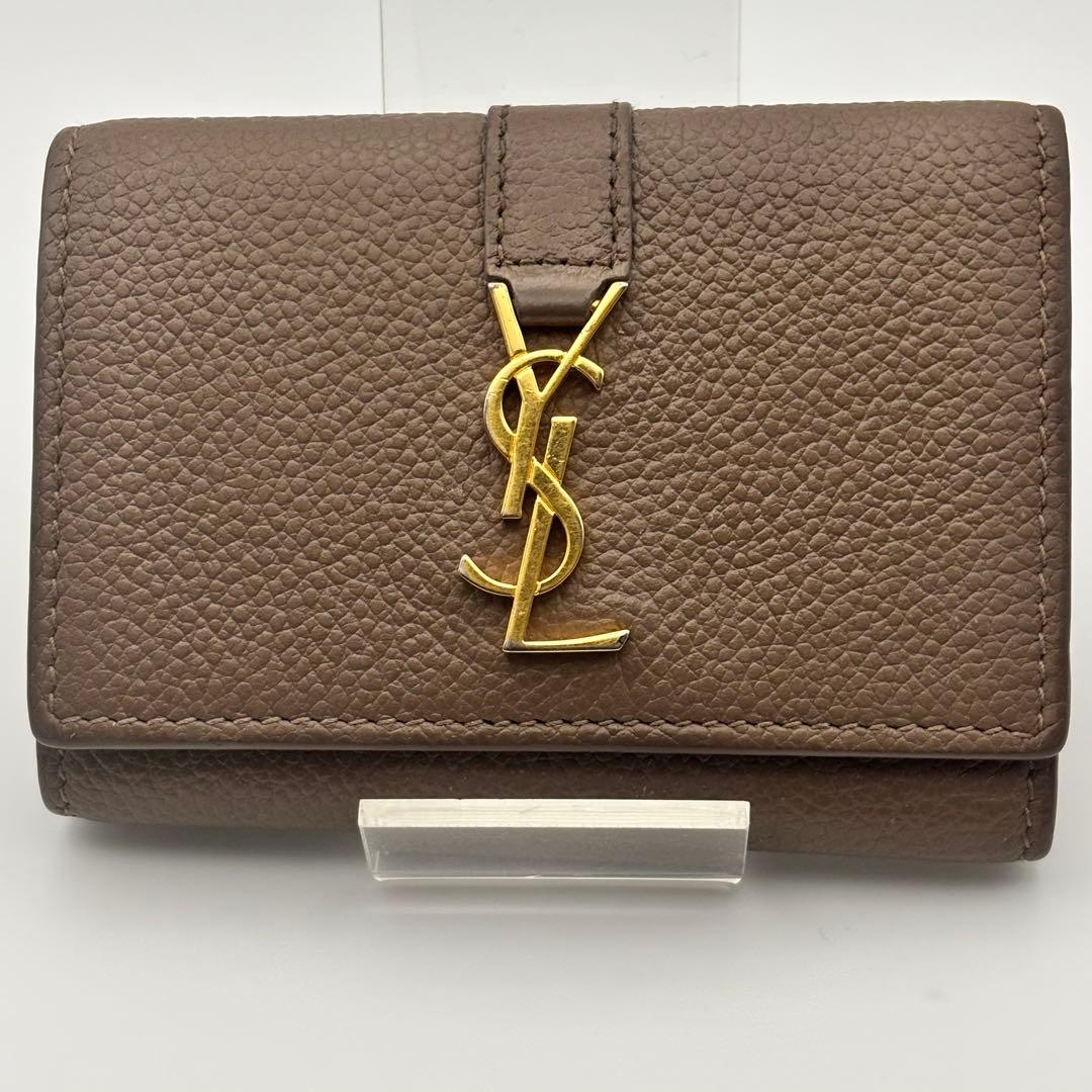 【美品】サンローラン　6連キーケース　YSL ロゴ　グレインレザー　グレージュ