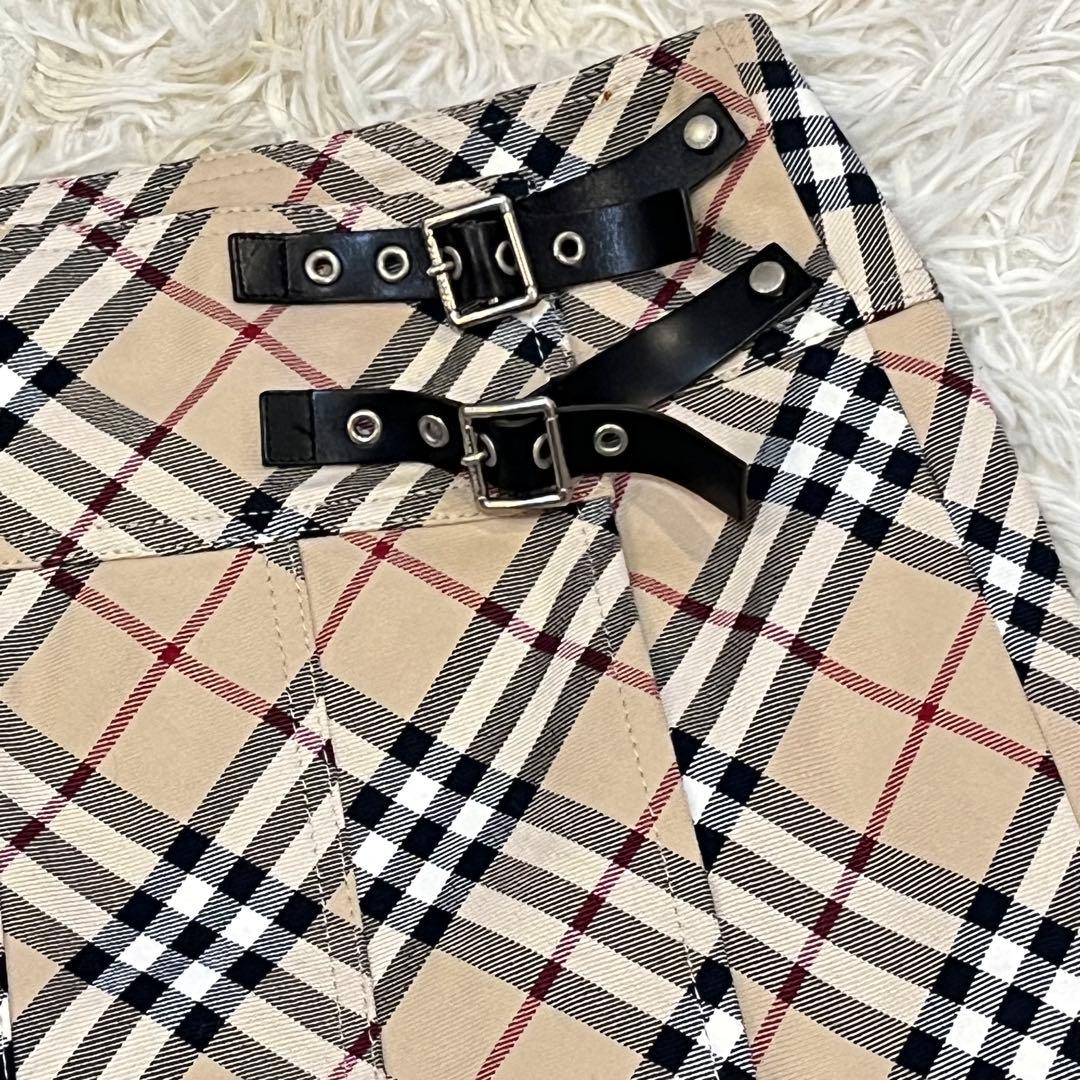 BURBERRY BLUELABELノバチェックプリーツラップスカート膝丈ベルト