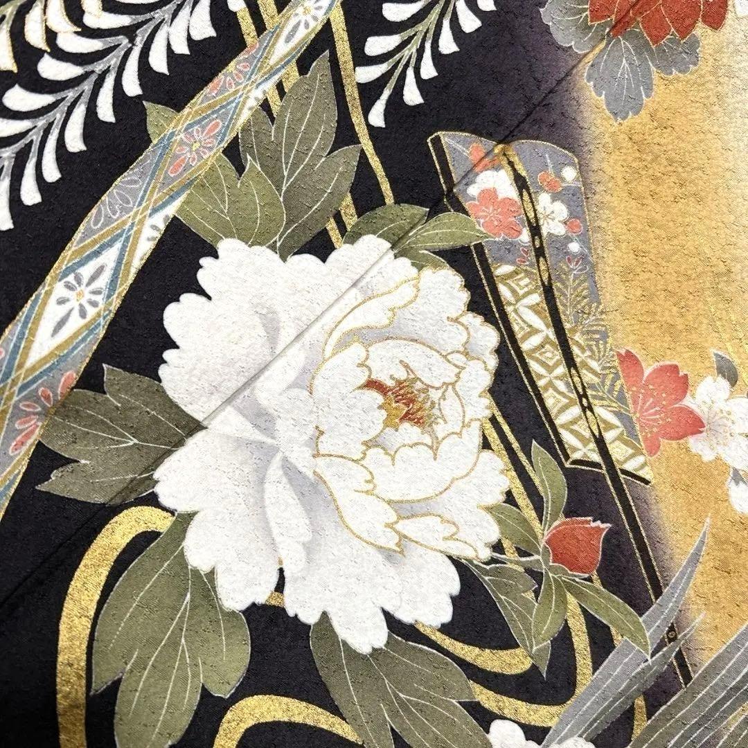 金駒刺繍 金彩 鞠 熨斗 藤 牡丹 菊花 振袖 晴れの日 着物 032a p