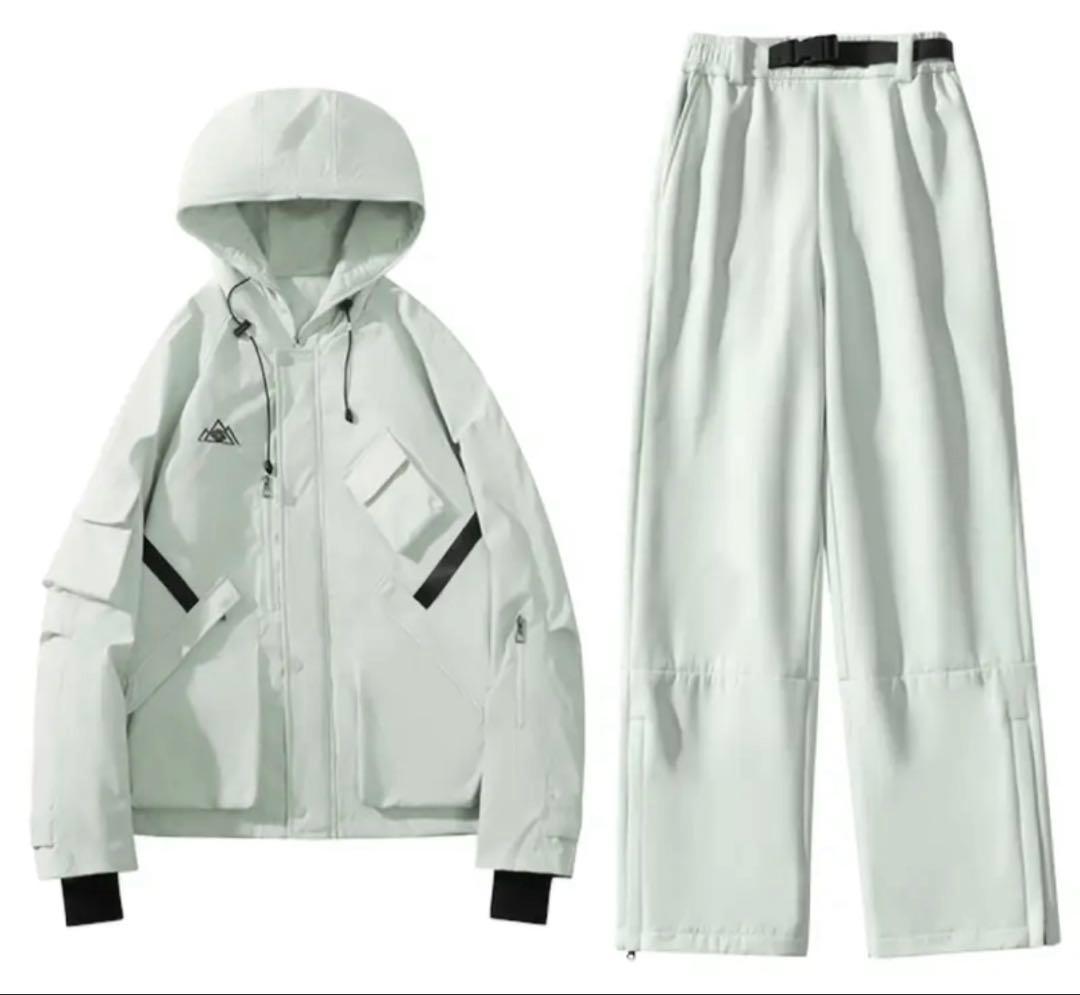 スキー スノーボード スノボ ウェア ホワイトグレー 上下セット 男女兼用 S