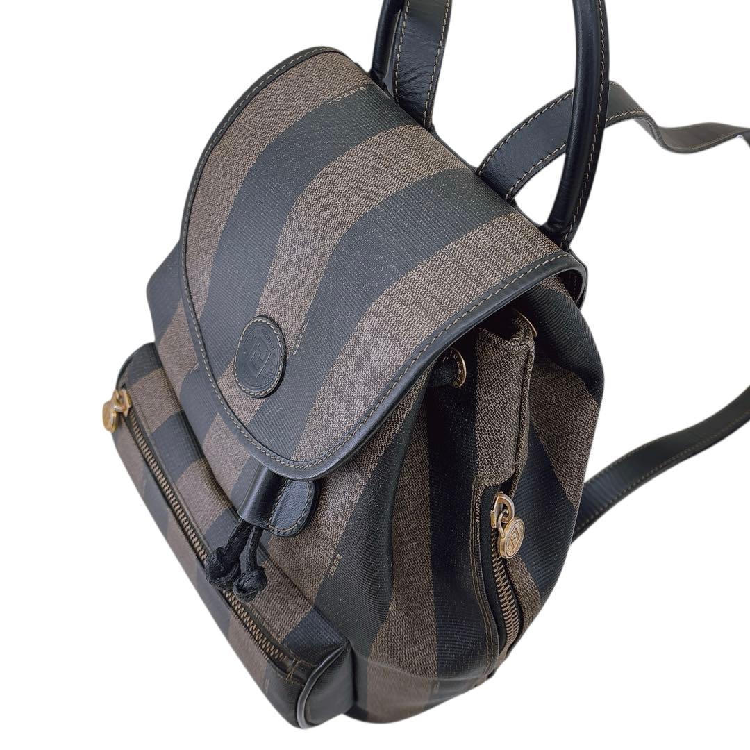 【希少】FENDI リュック ペカン柄 バックパック 巾着 レザー PVC 黒