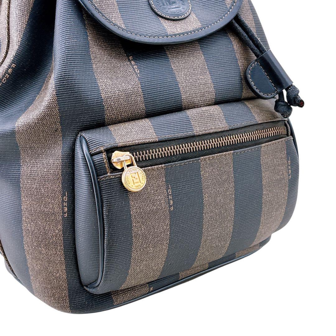 【希少】FENDI リュック ペカン柄 バックパック 巾着 レザー PVC 黒