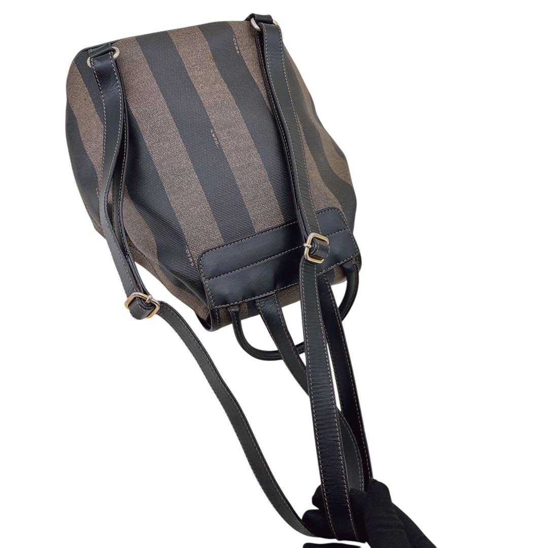 【希少】FENDI リュック ペカン柄 バックパック 巾着 レザー PVC 黒