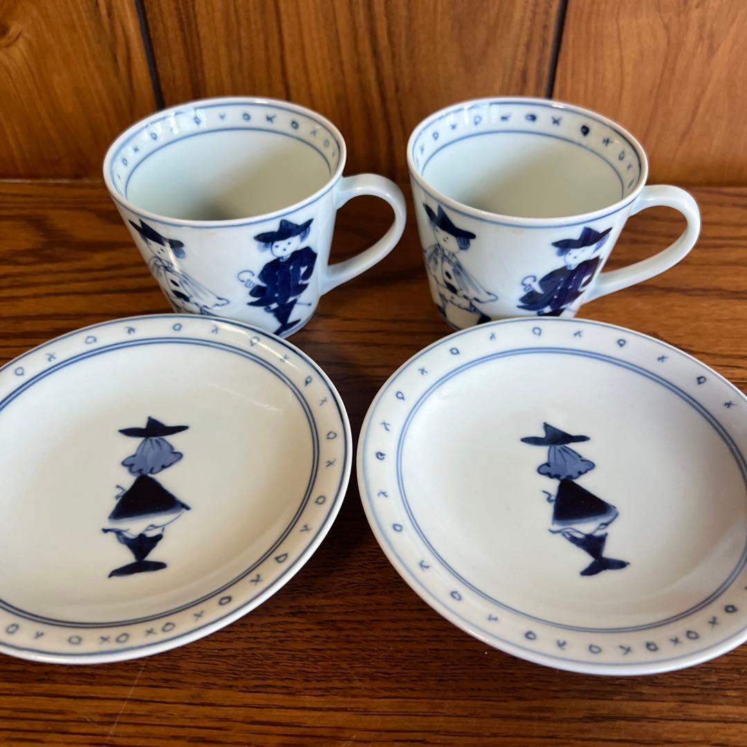 有田焼】【青花】【しん窯】五人異人そば型コーヒー 碗皿 コーヒー