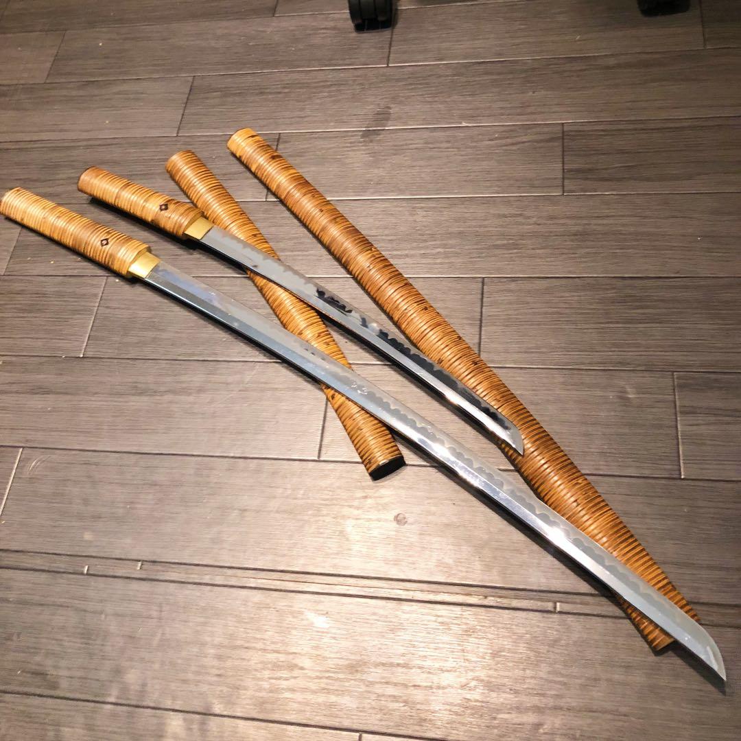 高級模造刀 藤巻き 竹拵え 大小2本セット 太刀 脇差 武具