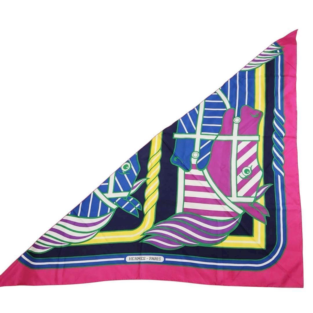 【極美品 90×200】エルメス 三角スカーフ《カドリーユバヤデール》ポワンテュ