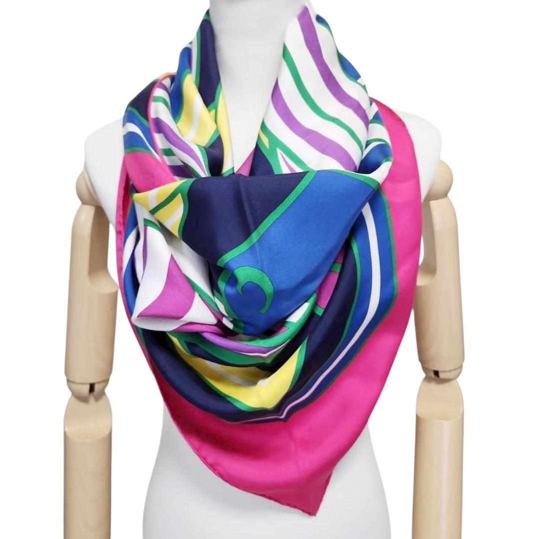 【極美品 90×200】エルメス 三角スカーフ《カドリーユバヤデール》ポワンテュ