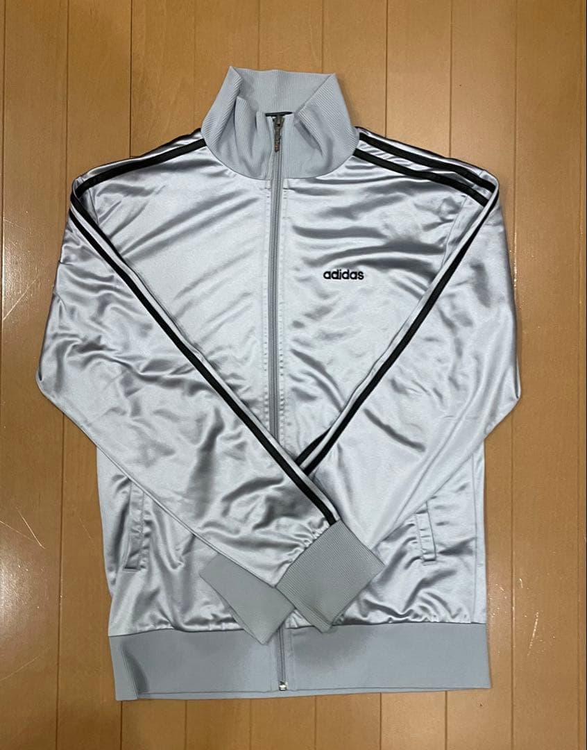 希少】adidas トラックジャケット シルバー×黒レザー セットアップ M