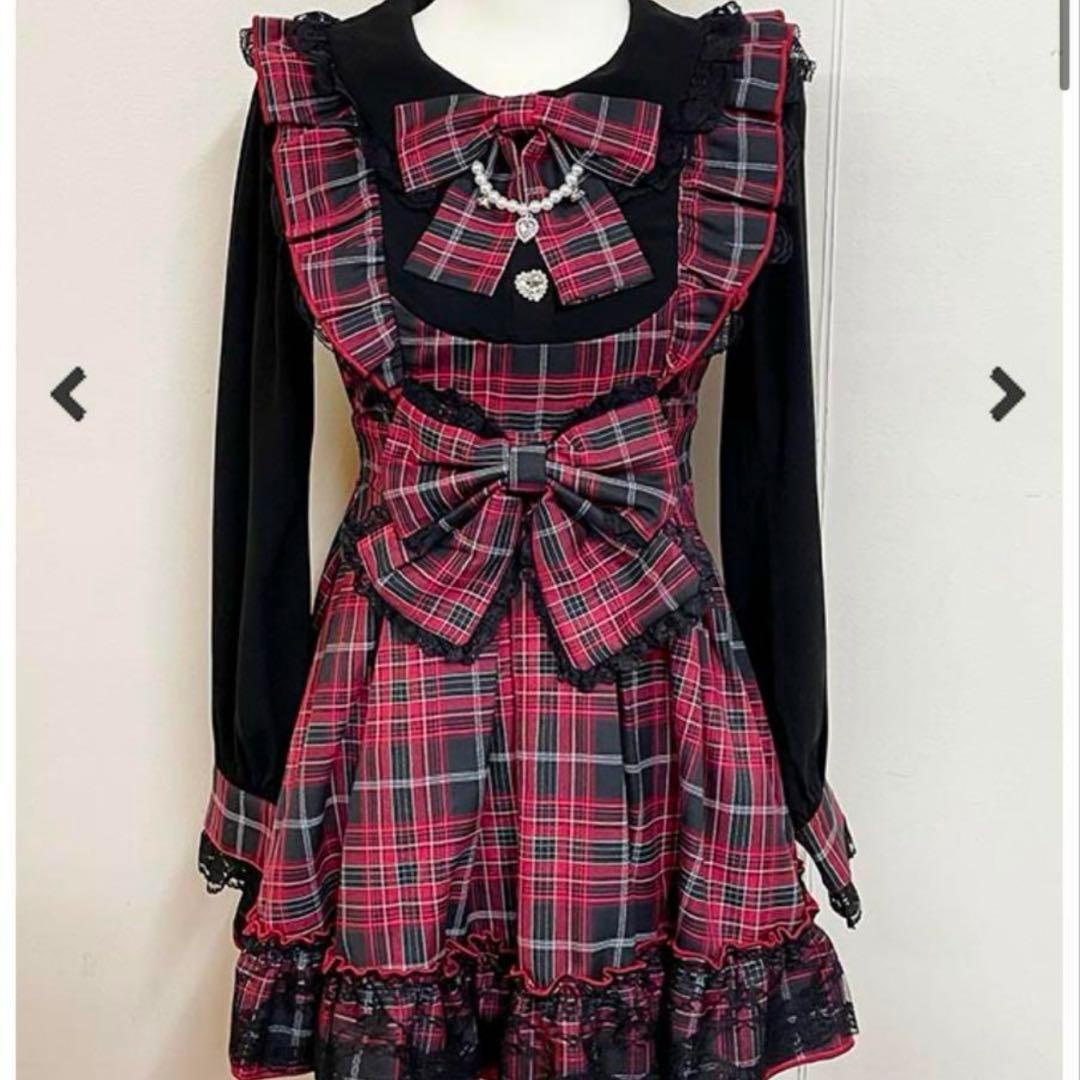 ダブルりぼんチェックレイヤード風ワンピース