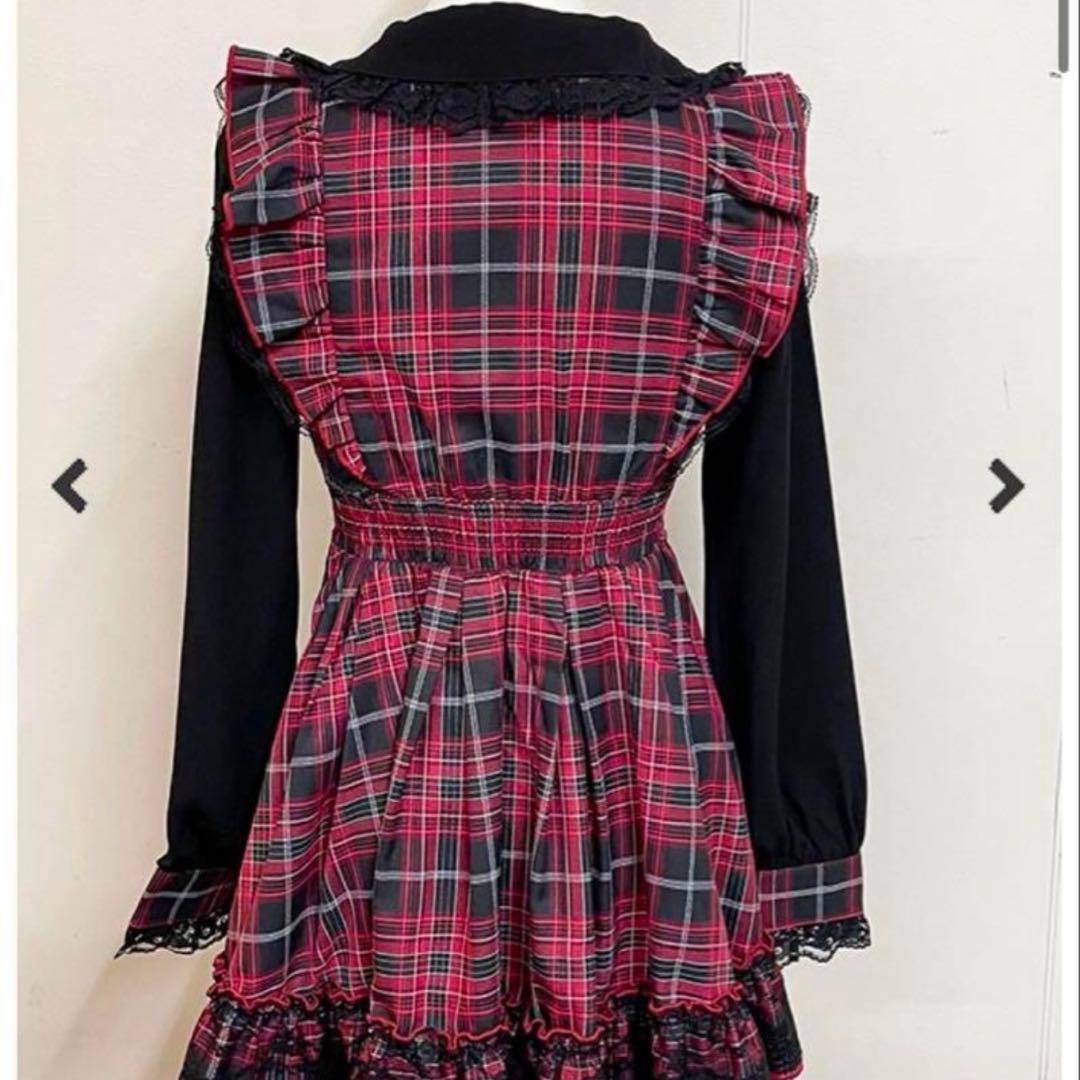 ダブルりぼんチェックレイヤード風ワンピース