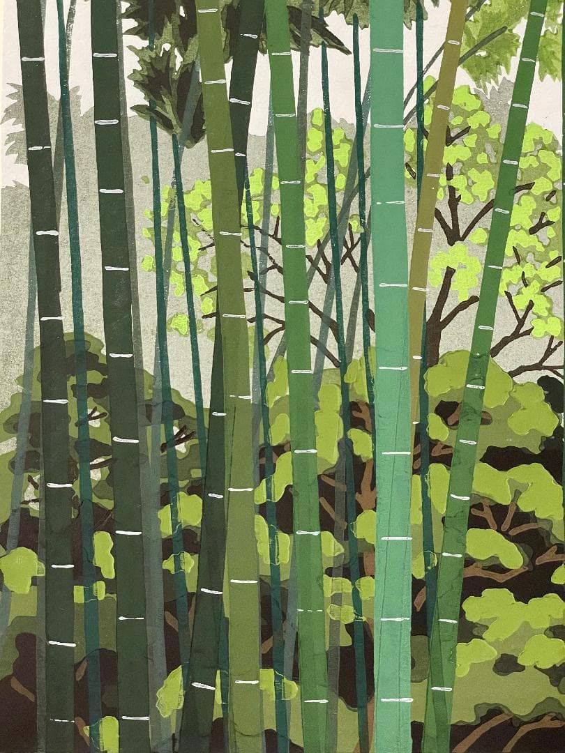 M*0様 「真作」井堂雅夫「雪花月 竹林」木版画　A.P　1995年　サイン有り