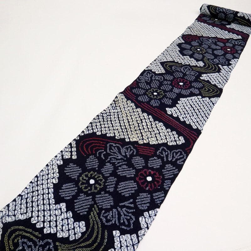 《手しぼり＊浴衣反物■流水菊花模様＊濃紺■お仕立て可◆夏着物■反24-146》