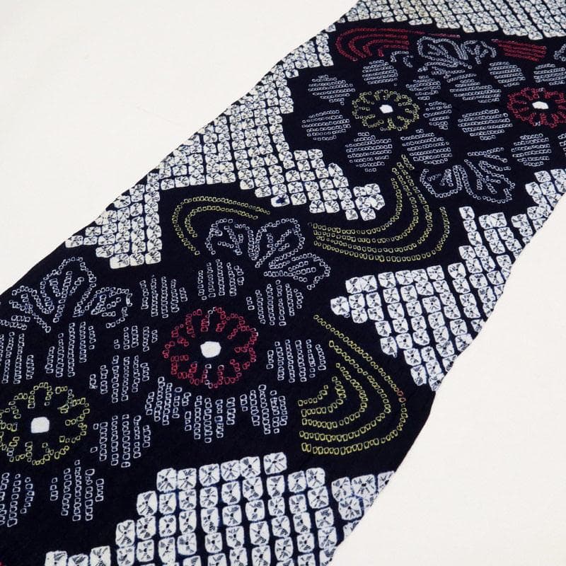 《手しぼり＊浴衣反物■流水菊花模様＊濃紺■お仕立て可◆夏着物■反24-146》