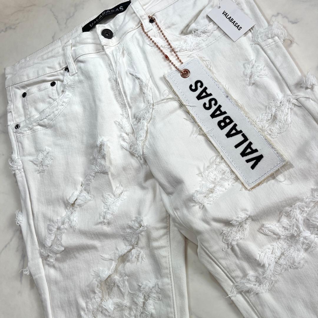 valabasaバラバサス ハードクラッシュスキニーフレアデニム ホワイト