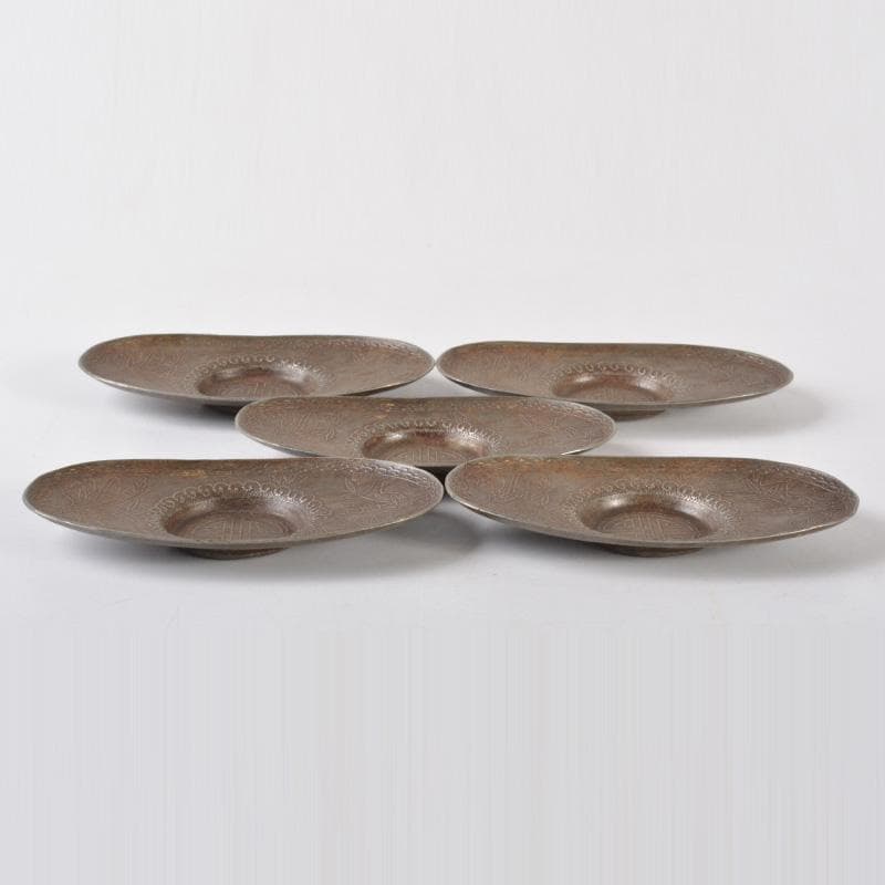 煎茶道具　古錫　花草文　茶托　五客　V　5132