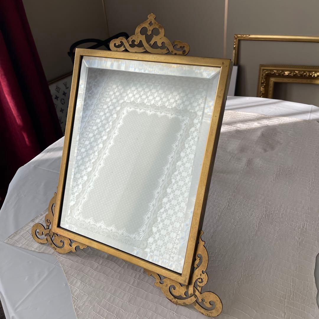 【アンティーク】装飾的なゴールドフレームの鏡 ミラー/ラージフレンチミラー/アンティークミラー/ゴールドフレーム