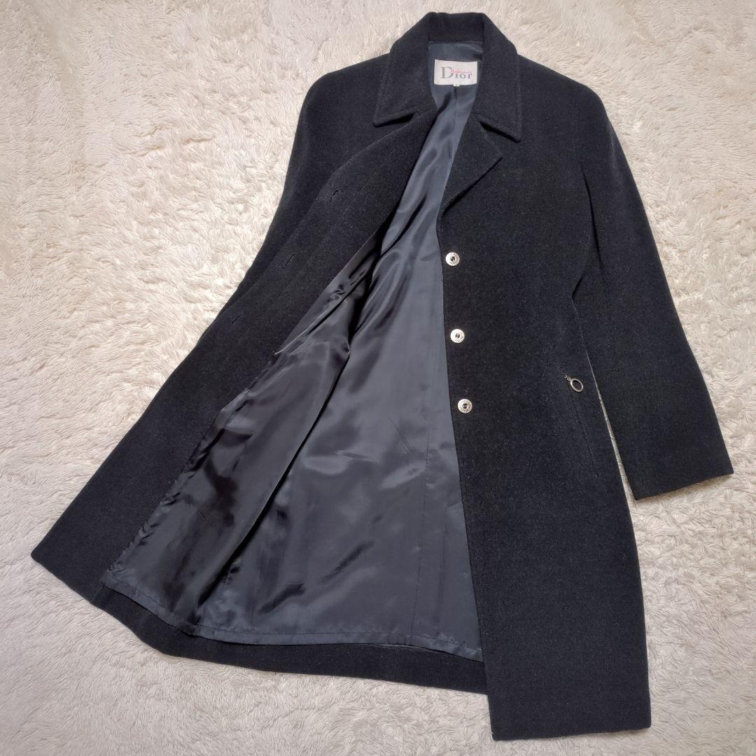 クリスチャンディオール　ウールロングコート　M　ロゴボタン　チャコールグレー