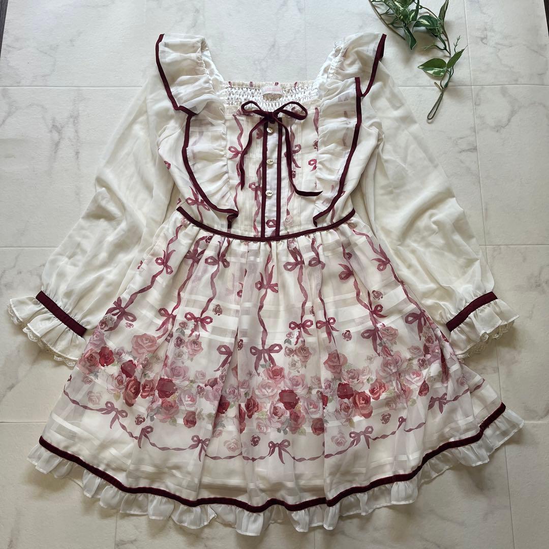 LIZLISA リズリサ イングリッシュローズ 肩フリル付きワンピース