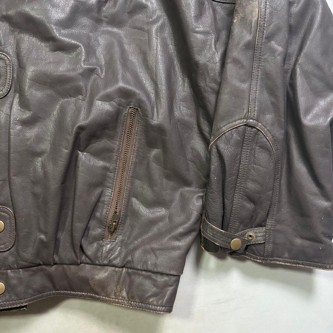 vintage レザーファイヤーマンジャケット　本革オールレザー　短丈　牛革　L