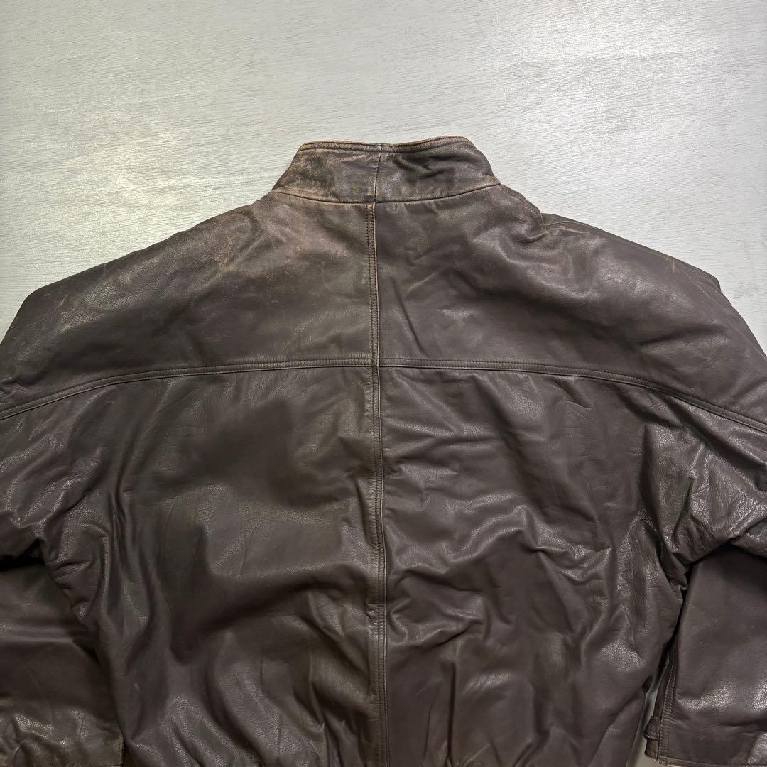 vintage レザーファイヤーマンジャケット　本革オールレザー　短丈　牛革　L