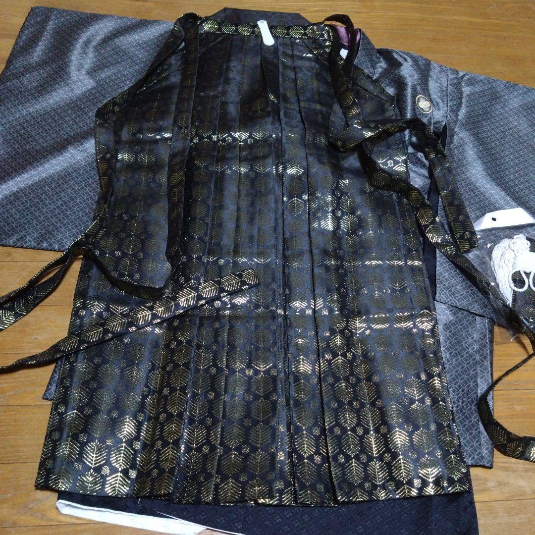 ジュニア男の子羽織袴セット 濃グレー/七宝黒金