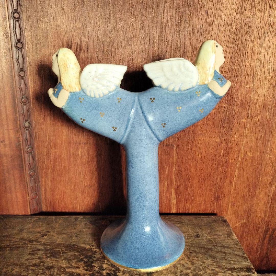 レア　リサラーソン　天使エンジェル　キャンドルホルダー　ろうそく立て　ブルー リサラーソン / Lisa Larson 天使 キャンドルホルダー エンジェル 中古