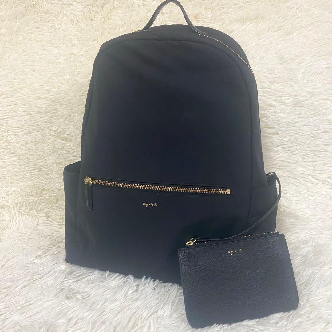美品　アニエスべー リュック A4 ポーチ付き ロゴ金具