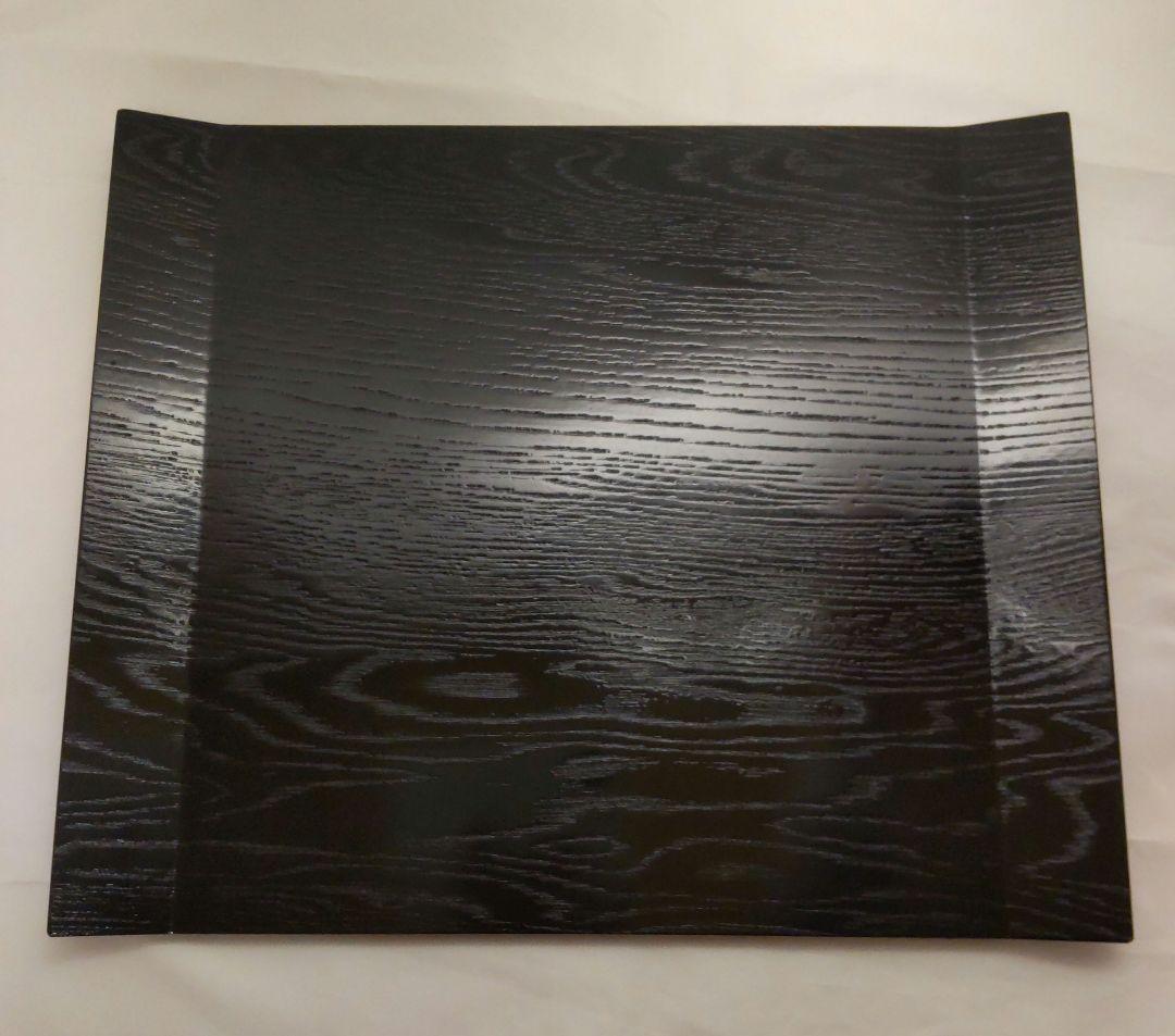 木目の美しい折敷　卓上膳　吹上型　天然木製　黒　漆塗り　５枚セット　共箱あり