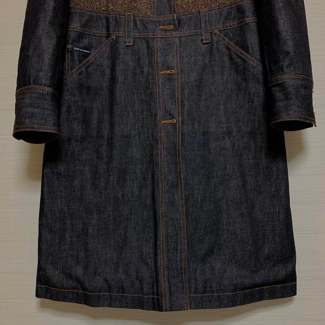 ドルチェ＆ガッバーナ ワンピース デニム ロングコート ジャケット リーフ柄