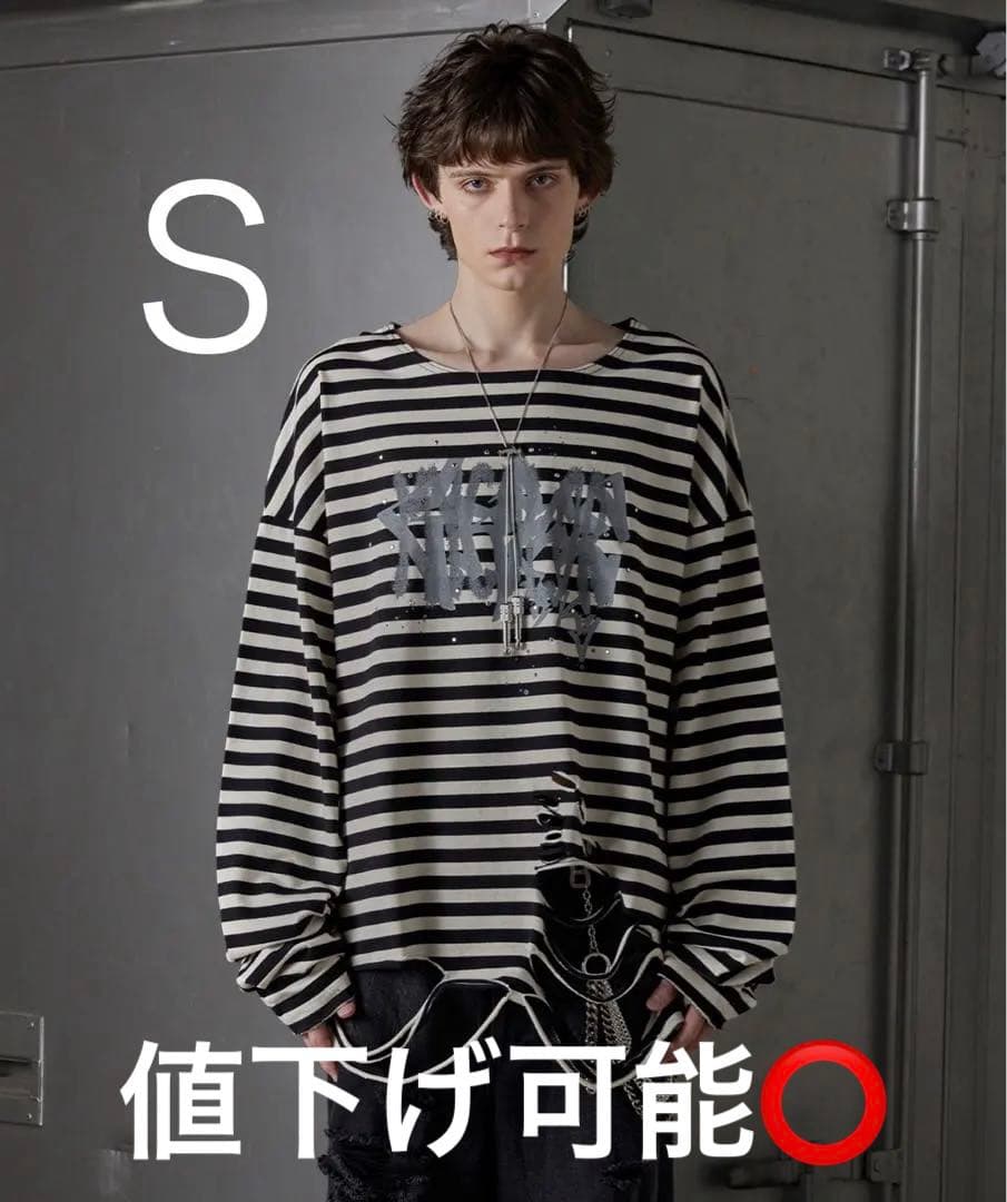 GRANCY】総柄ラインストーングラフィックロンT グランシー ボーダー S