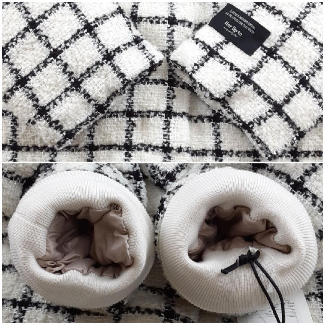 新品未使用◎Her lip to ループヤーンツイードベルテッドダウンコート 白