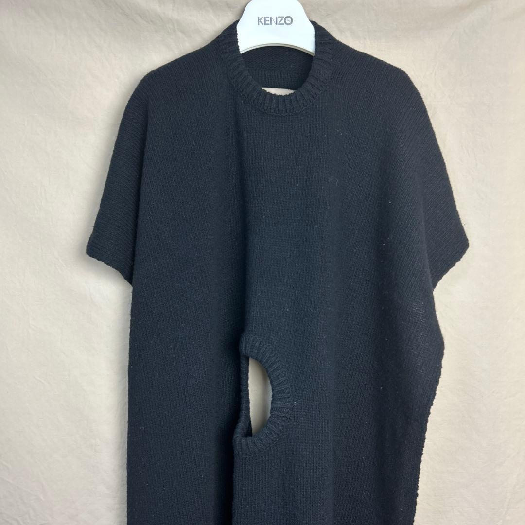 ANN DEMEULEMEESTER ニット ポンチョ アシンメトリー 38 黒