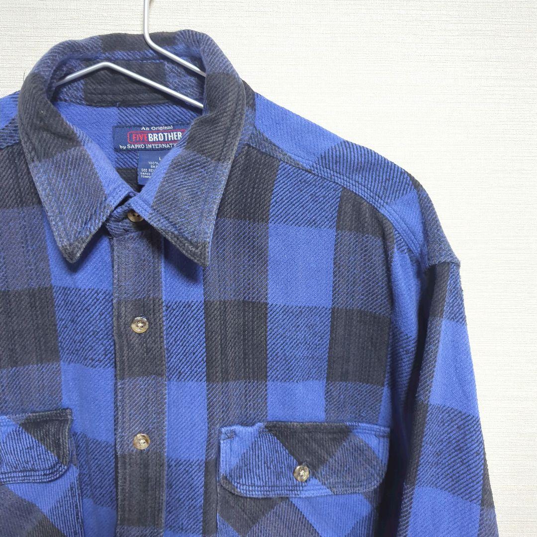 ファイブブラザー　USA製　90s　ヘビーネルシャツ　青黒バッファローチェック