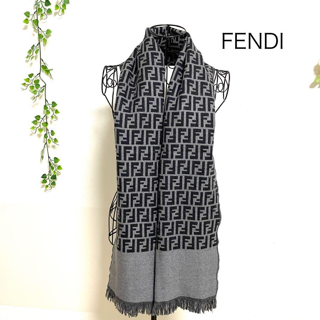 FENDIズッカ柄ウール100%マフラー　グレー