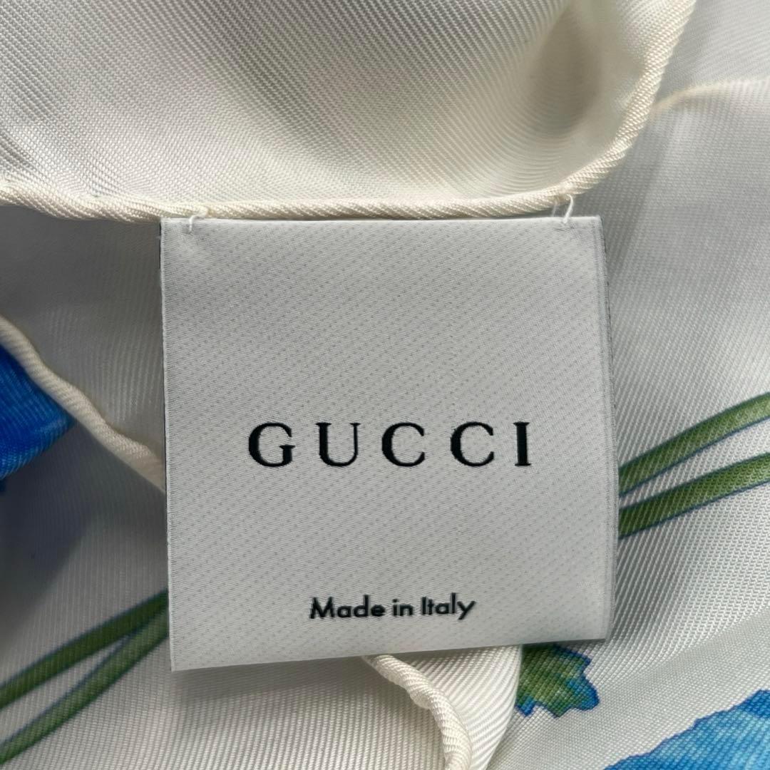 GUCCI グッチ 大判 スカーフ ブルー 青 ホワイト 白 フラワー 花柄