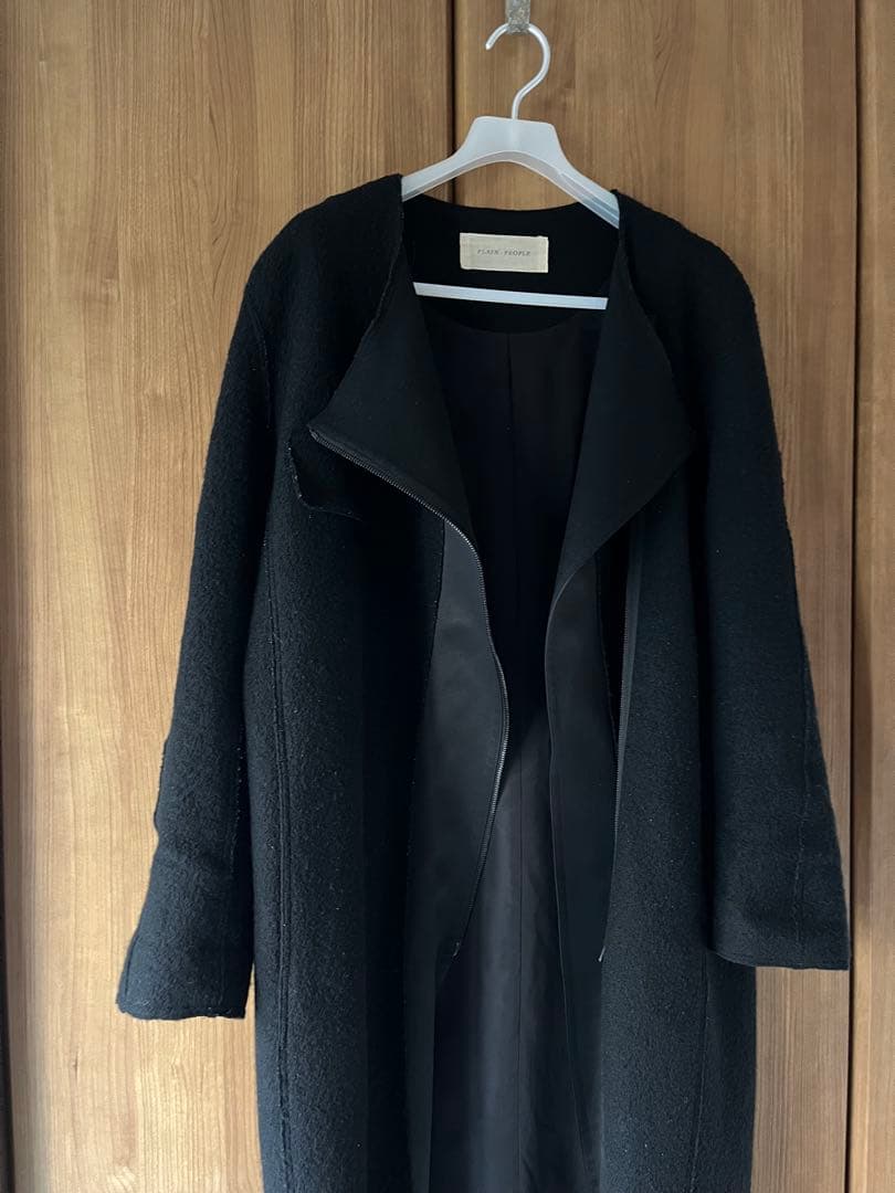 プレインピープル　圧縮ウールノーカラージップアップコート