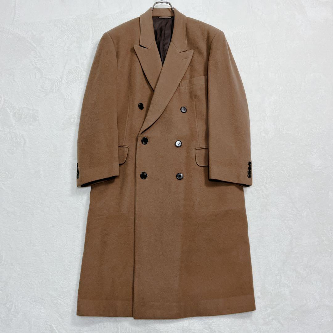ヴィンテージ チェスターコート ダブルブレスト カシミヤ混 ロング丈 キャメル