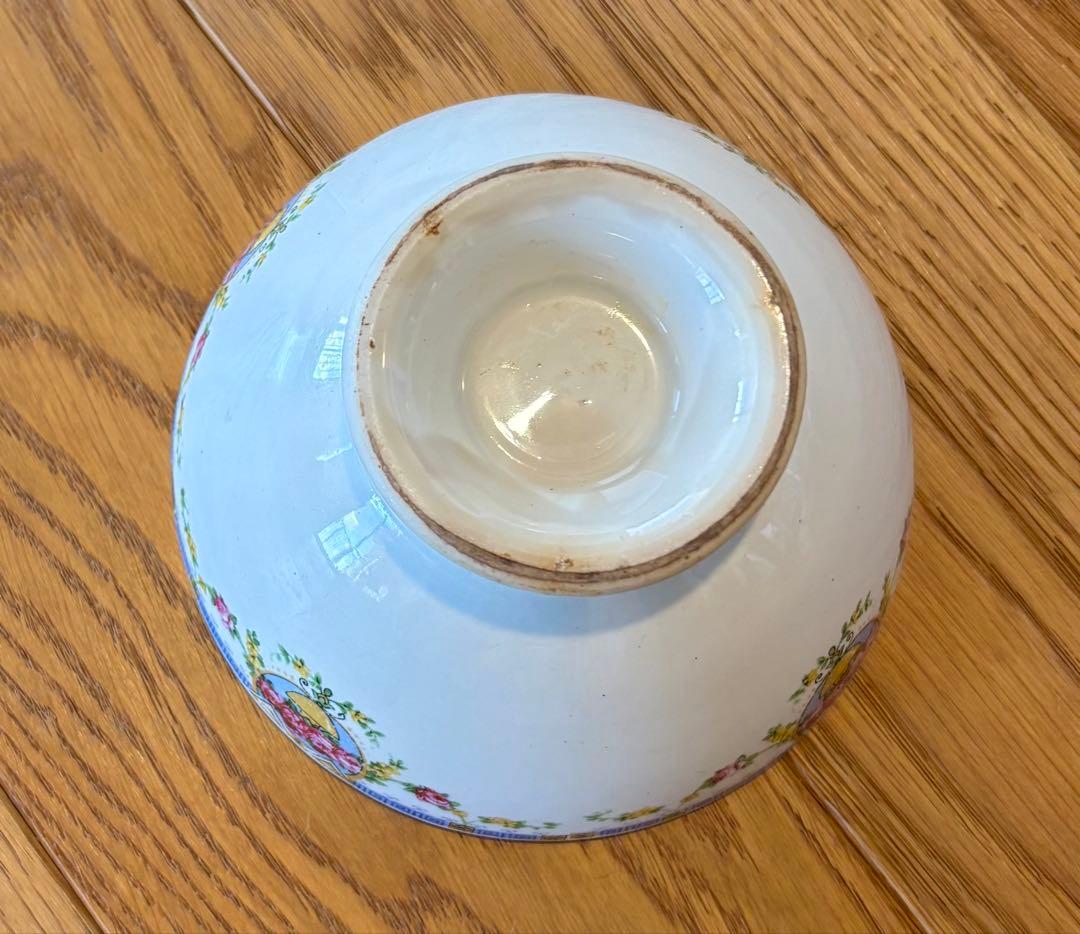 フランスアンティーク ローズ ギルランドの縁飾り　カフェオレボウル