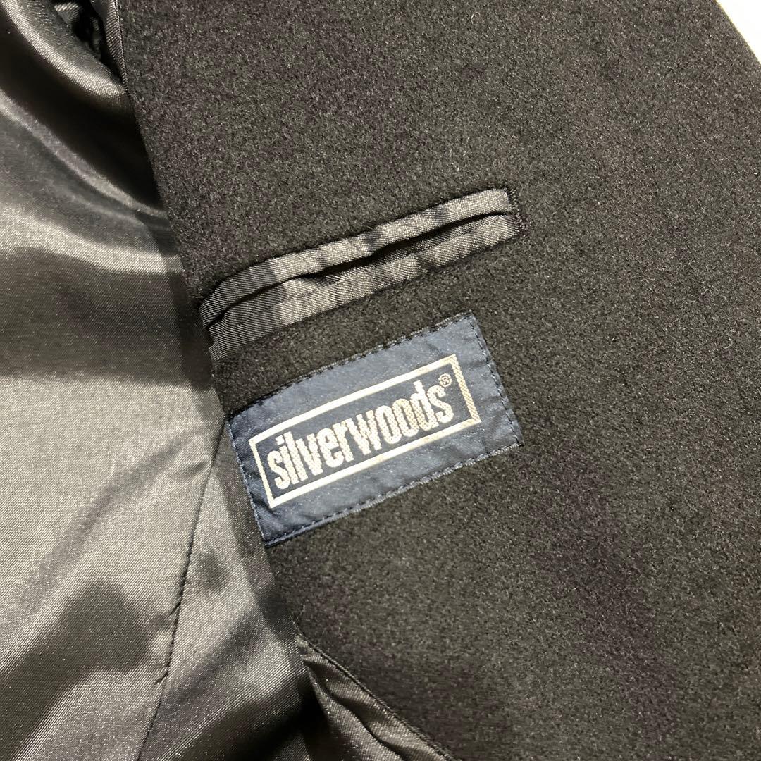 【カシミヤ100%×大きいサイズ】マキシ丈比翼ロングステンカラーコート 黒 XL